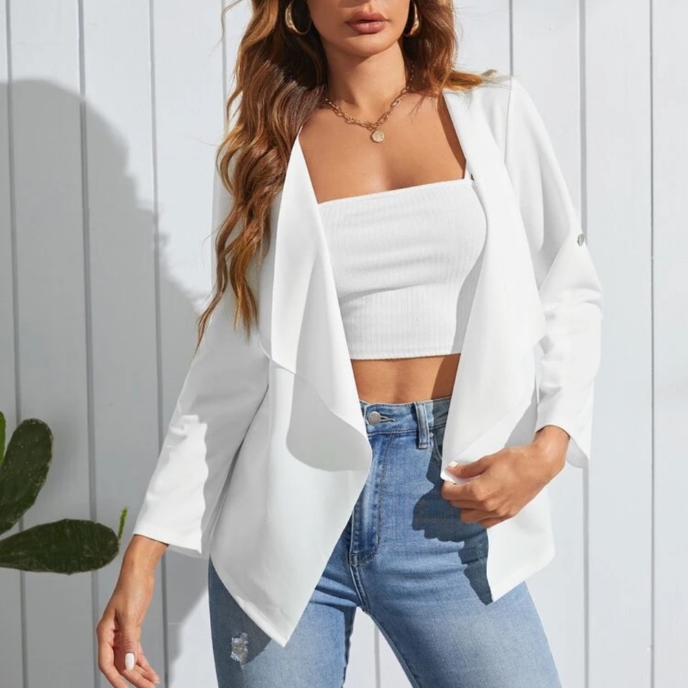 Waterfall open front blazer cardigan roll sleeve - Picture 9 of 16